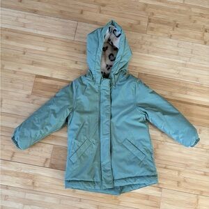 Old Navy Girls Toddler Puffer Coat 4T Olive Green Faux Fur Lined Hood